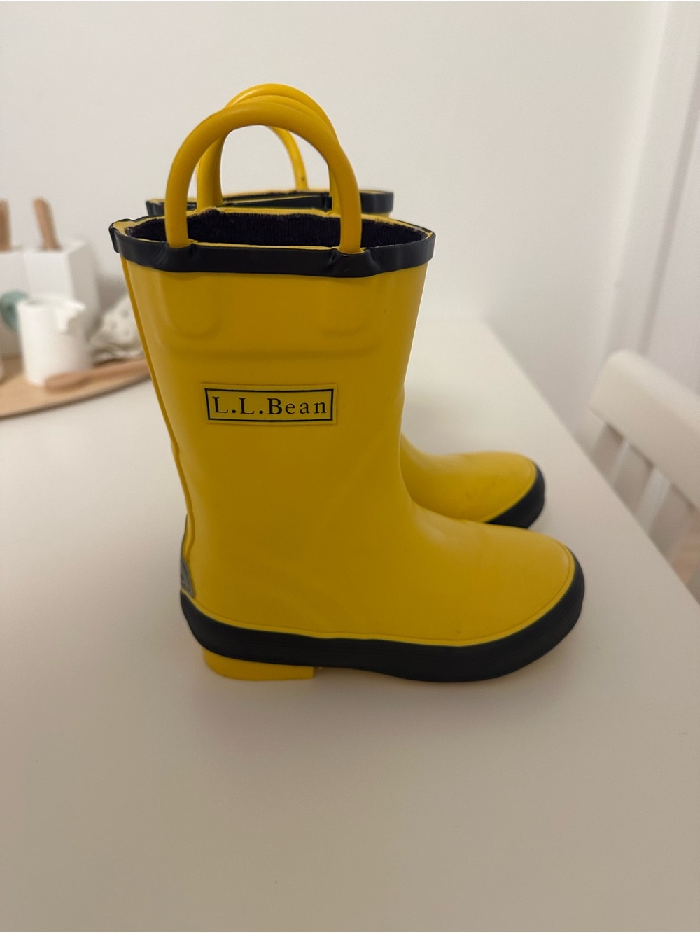 LL Bean. Kids Yellow Rain Boots with Black Trim